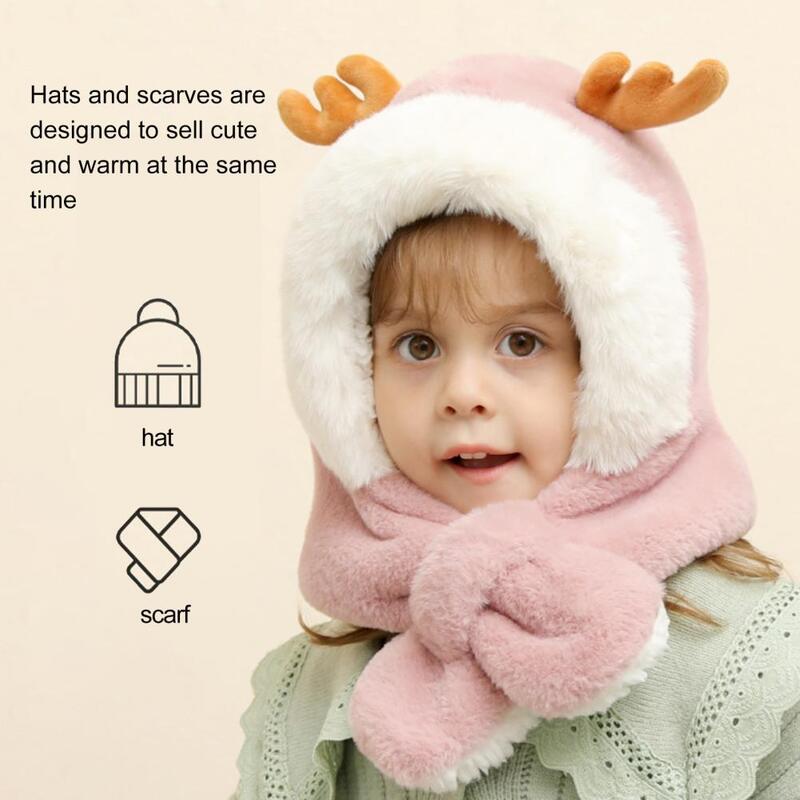 Veados elk antlers crianças chapéu cachecol de uma peça inverno quente macio pelúcia proteger pescoço orelha chapéus do bebê menino menina à prova de vento boné beanies