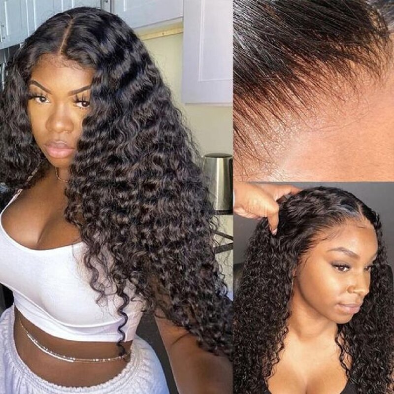 Queenlife 13X6 HD Lace Frontal Wig Deep Wave Lace Front Human Hair Wig Preplucked 30 32 inch Brazilian Deep Wave 5x5 Closure Wig