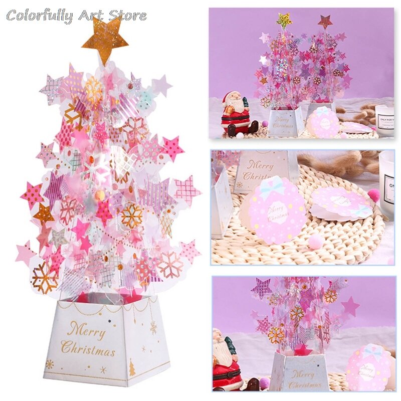 Tarjeta de árbol de Navidad Pop-up 3D, decoración para fiesta de cumpleaños, boda, San Valentín, postal cortada por láser, tarjeta de regalo