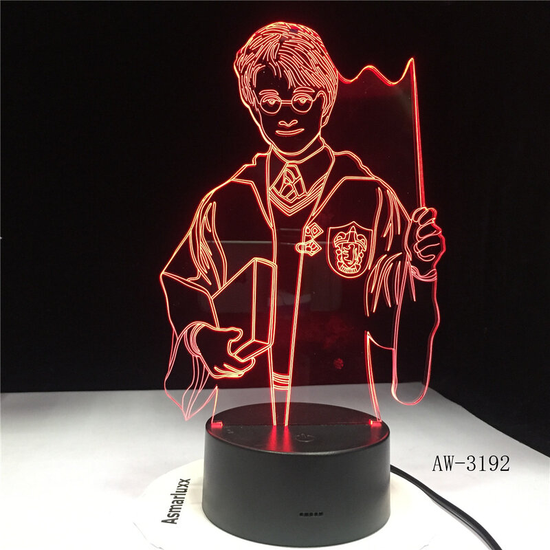 Lâmpada led colorida 3d em acrílico para crianças, luminária usb com 7 cores e pilha aa para halloween
