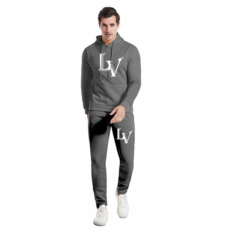 Tendência de tamanho grande menwear 2021 outono inverno novo veludo manter quente moletom + sweatpants moda masculina esportes jogging hoodie