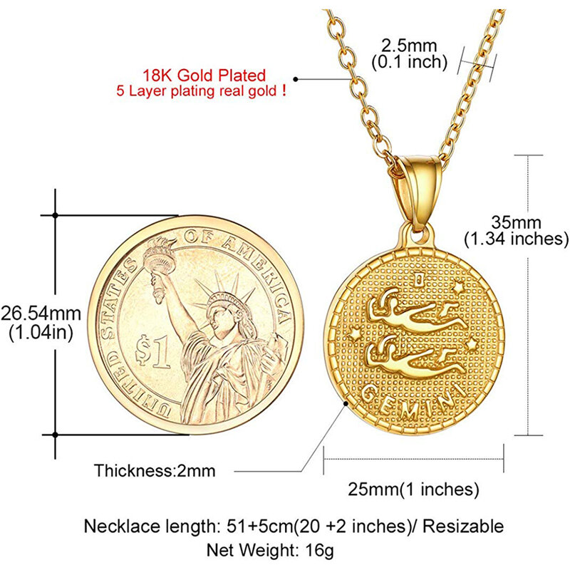 2019 gorąca sprzedaż Gemini Naszyjnik złoty kolor 12 horoskop znak zodiaku Choker Naszyjnik dla kobiet mężczyzn biżuteria Naszyjnik