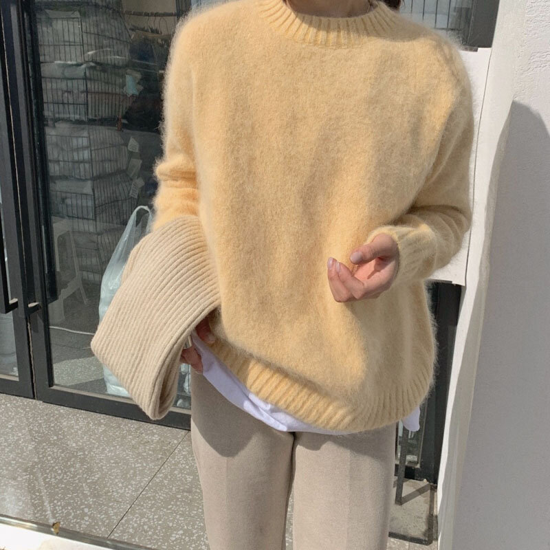 Lolita Kawaii de las mujeres, suéter de estilo Preppy pequeño fresco lindo jersey con frutas O cuello melocotón de fresa suelto cálido de manga larga suéter