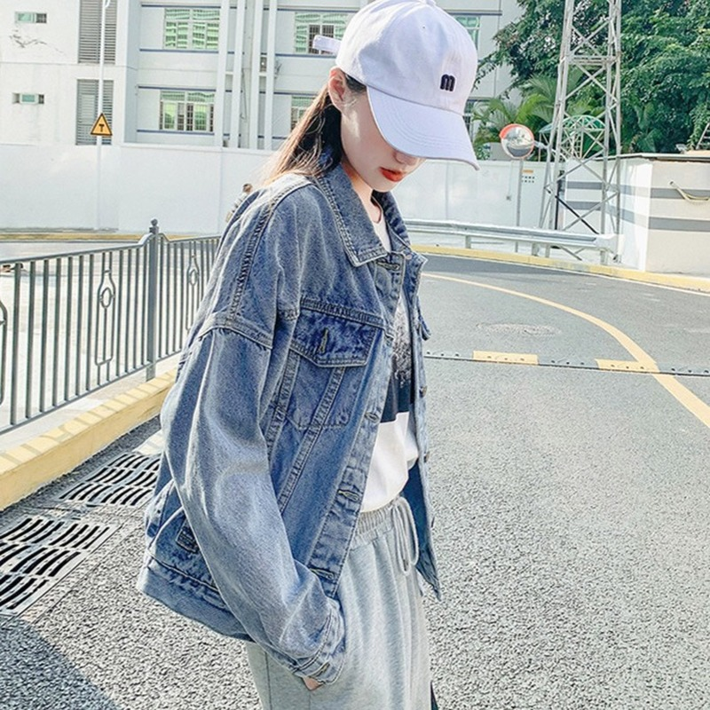 Vintage Denim Jacket Women Single Breasted Lapel Loose Cowboy Jacket 2021 Spring Autumn New Fashion Indie Aesthetic Outwear Bf