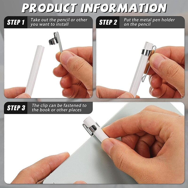 Metal Pencil Clips Slide on Pencil Pocket Clips Snap in, Pencil Holder Clip Metal Hangable Portable Pencil Clips, 60 Pcs