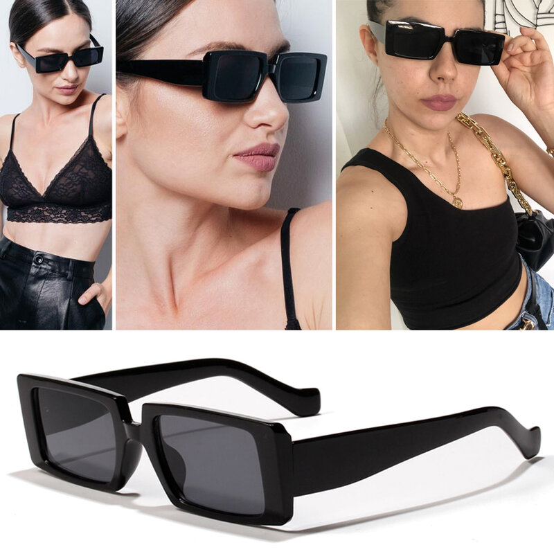 صغيرة الرجعية مستطيل رقيقة إطار النظارات الشمسية UV400 الرجال النساء مثير السيدات نظارات شمسية شفافة الإناث عدسة سوداء