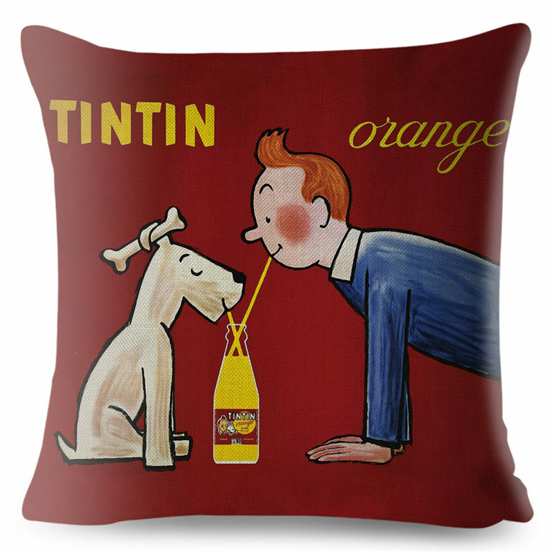 Sarung Bantal Komik Petualangan Tintin Cetak Bantal Lempar Tekstil Sarung Bantal Linen Sarung Bantal Sofa Dekorasi Rumah Sarung Bantal