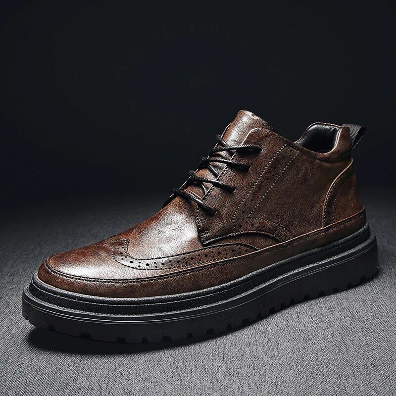 Мужские туфли KATESEN, винтажные модельные туфли из натуральной кожи на плоской подошве со шнуровкой и резным узором