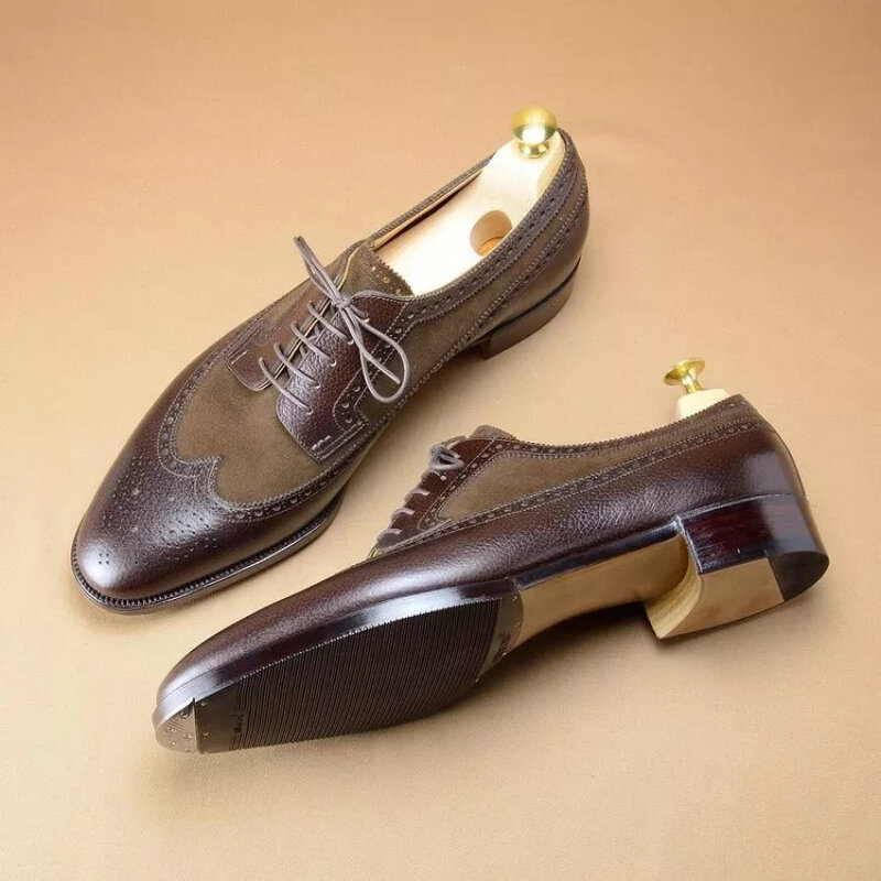 Sepatu Pria Renda Pesta Sapatos Para Hombre Nyaman Klasik Musim Semi Musim Gugur Kantor Kulit PU Simpel Jari Bulat Campuran KZ308