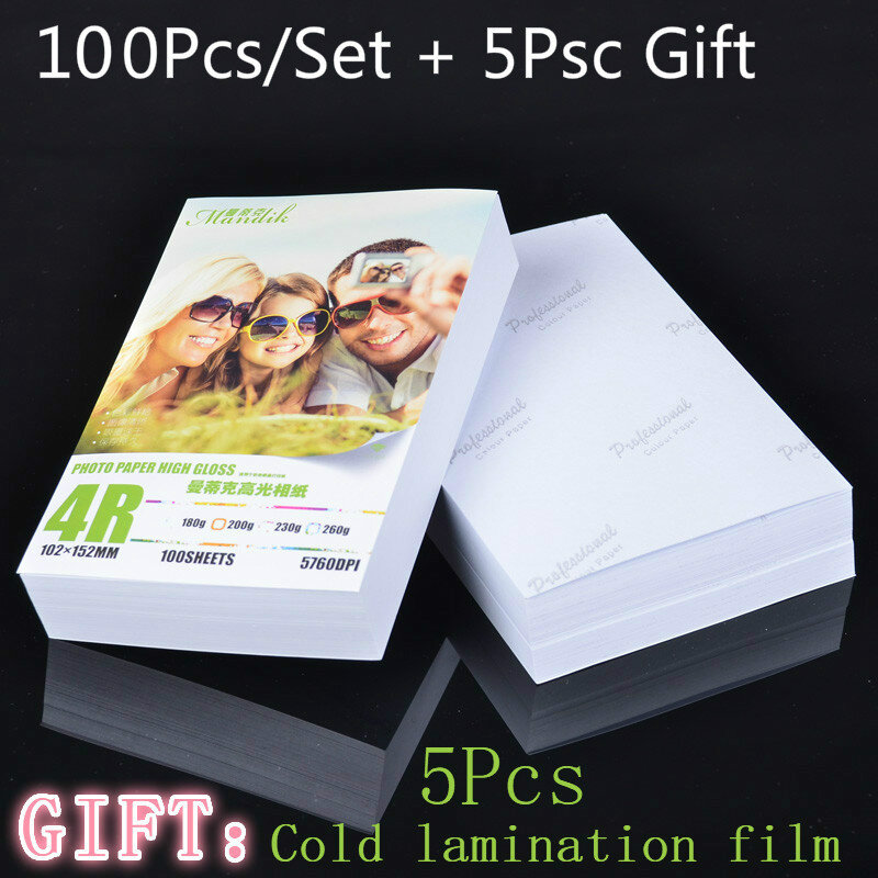 100 hojas de papel fotográfico brillante 4R de 6 pulgadas 4x6 para impresora de inyección de tinta, suministros de imagen, papel de impresión fotográfico recubierto de Color