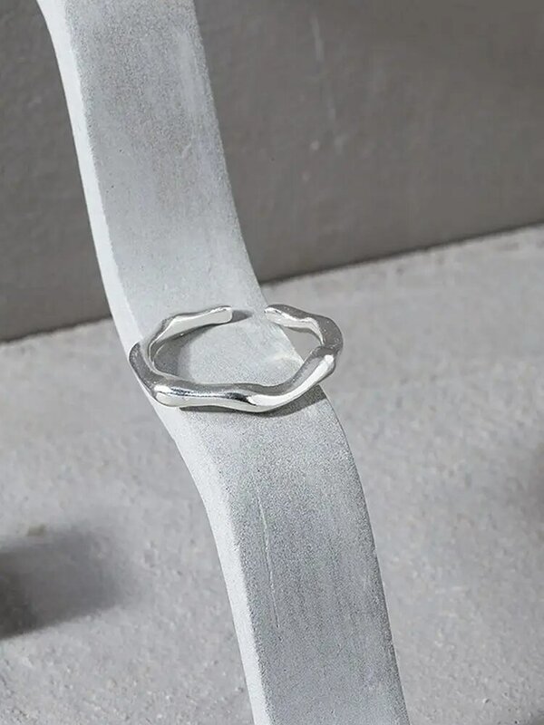 S'STEEL-925 스털링 실버 디자인 불규칙한 질감 오픈 반지 세트, 여성용 한국 반지, 미적 2021 유행 고급 주얼리