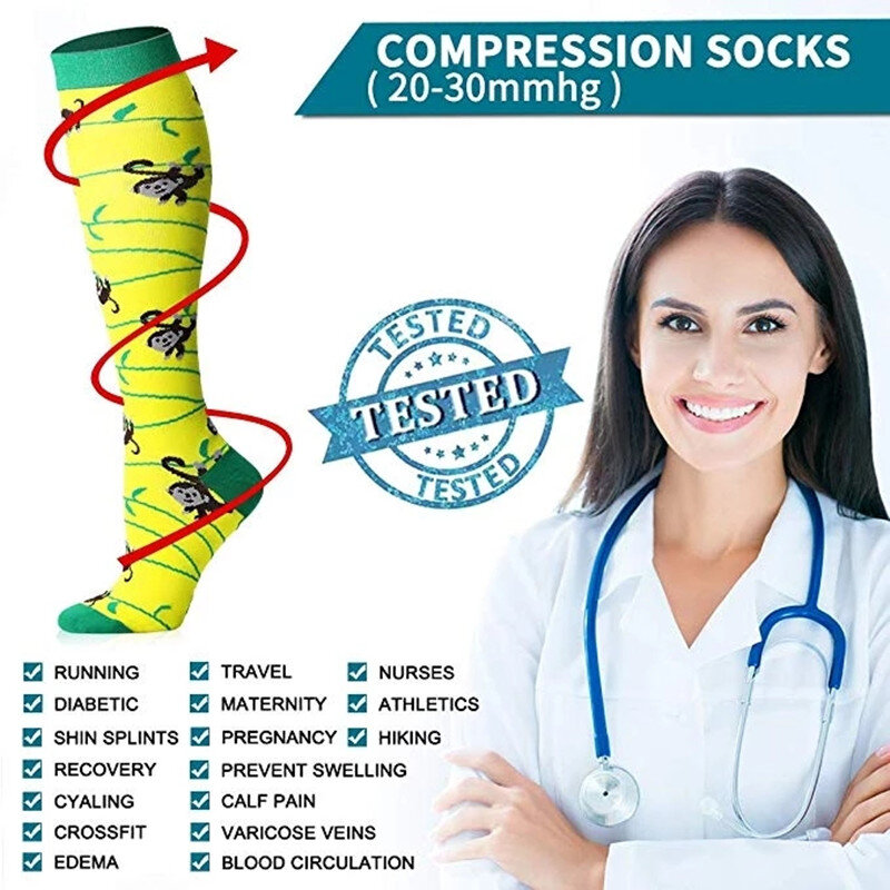 Meias de compressão unissex para ciclismo, 58 estilos de meias de compressão para edema médica, diabetes, varanda, corrida, maratona