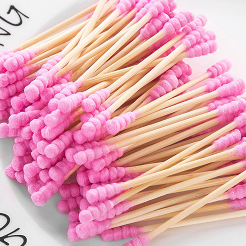 200 Teile/schachtel Doppel Kopf Baumwolle Tupfer Candy Farbe Weicher Gewinde Bambus Griff Einweg Kosmetik Hygiene Pflege Schönheit Make-Up