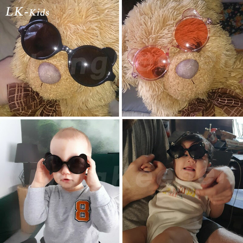 Longkeeper óculos de sol infantil redondo urso, infantil uv400, esportivo para meninos e meninas