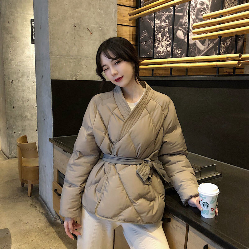 2023 New Design Women Winter Solid Sashes Coat Female Thick High Quality Students Outwear Sweet Women Jacket Size