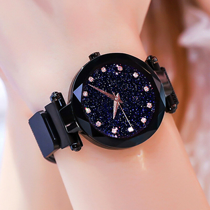 Relógios luxuosos para mulheres, magnéticos, céu estrelado, feminino, relógio de quartzo, relógio de pulso, moda feminina