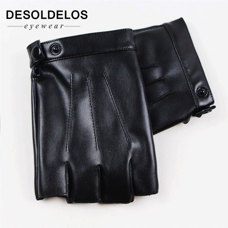 DesolDelosล่าสุดคุณภาพสูงSemi-Finger PUถุงมือหนังผู้ชายบางส่วนขับรถFingerlessถุงมือเต้นรำr017