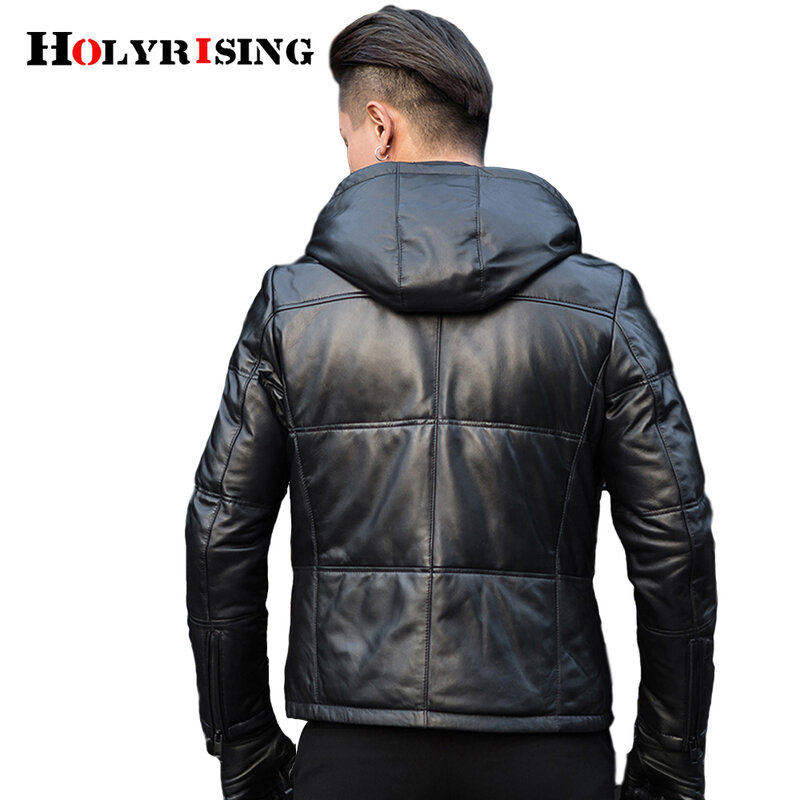 Holyrising – veste chaude en cuir de mouton 100% véritable pour homme, manteau 90% duvet, à capuche, 19441