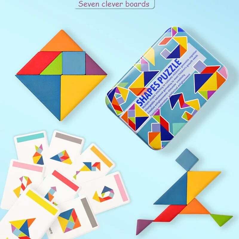 아기 나무 패턴 동물 지그 소 퍼즐 다채로운 Tangram 장난감 키즈 몬테소리 조기 교육 정렬 게임 완구 어린이 선물