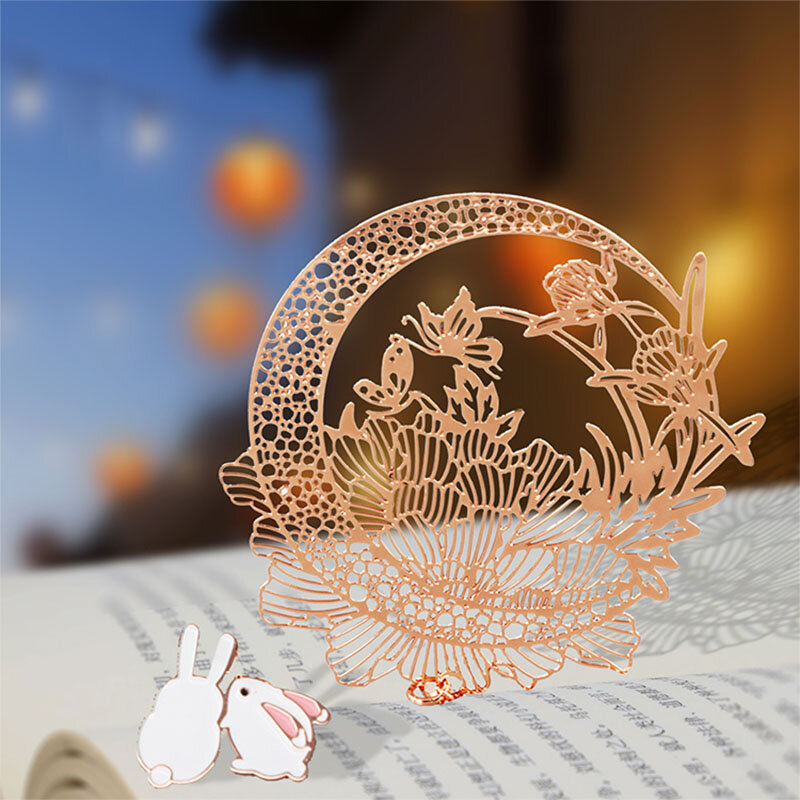 Marcapáginas con forma de luna y conejo, marcapáginas creativo con letras, regalos para el día de mediados de otoño, regalos de cumpleaños, decoración de libros