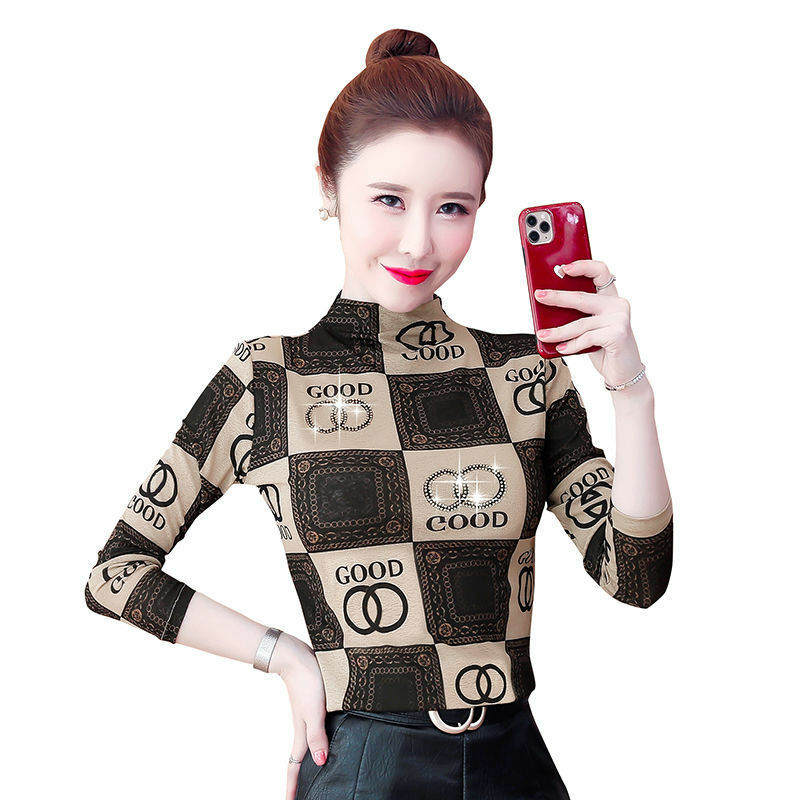 Autumn and winter new women's wear base coat Long Sleeve retro high collar fashion foreign style show thin inside top