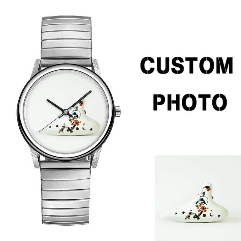 Banda de aço inoxidável relógio feminino tamanho médio personalizado foto marca quartzo relógio à prova dwaterproof água vida projetado logotipo relógio feminino