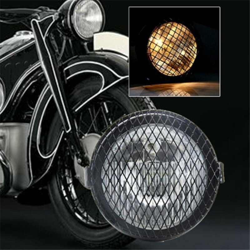 Universal Motorcycle Headlight 16cm Grill Mesh Lattice Grid Vivid Black Side Mount Net Cover
