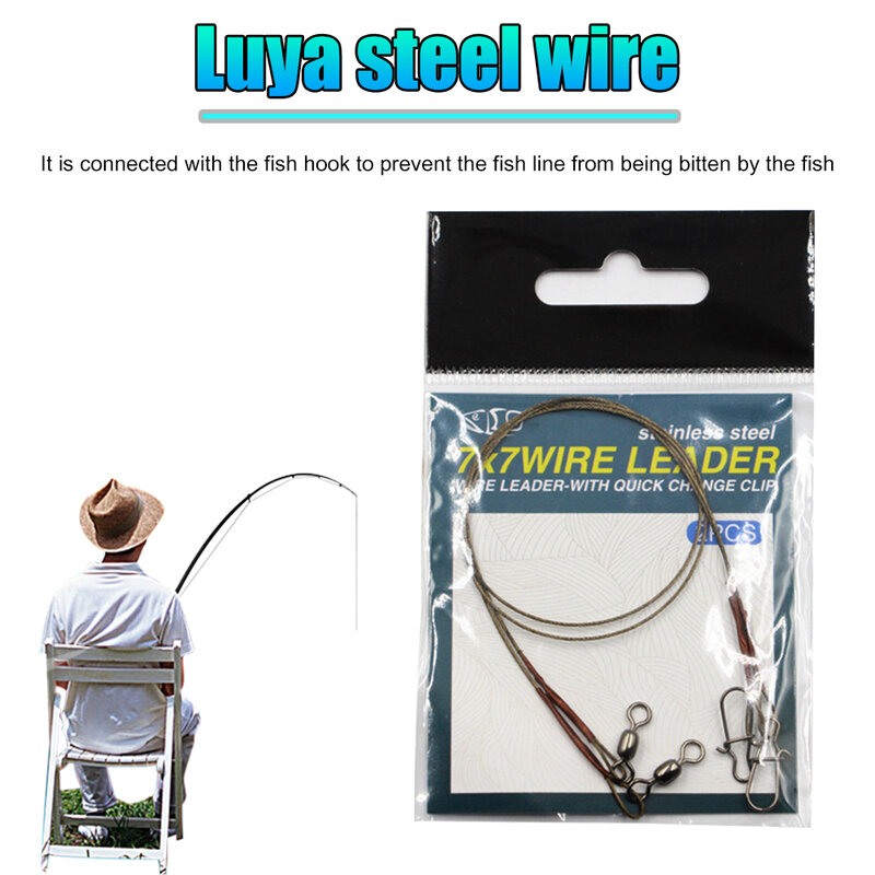 2 Stuks Rvs Wire Leader Fishing Leash Met Rollende Wartels Pike Vissen Accessoires Anti-Kronkelende Lijn