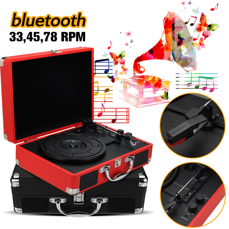 Plastic Hout Retro 33/45/78 Rpm Bluetooth Ph/Int/Bt 2.0 Koffer Platenspeler Vinyl Lp Record Telefoon speler 3-Speed 3.5Mm Aux In