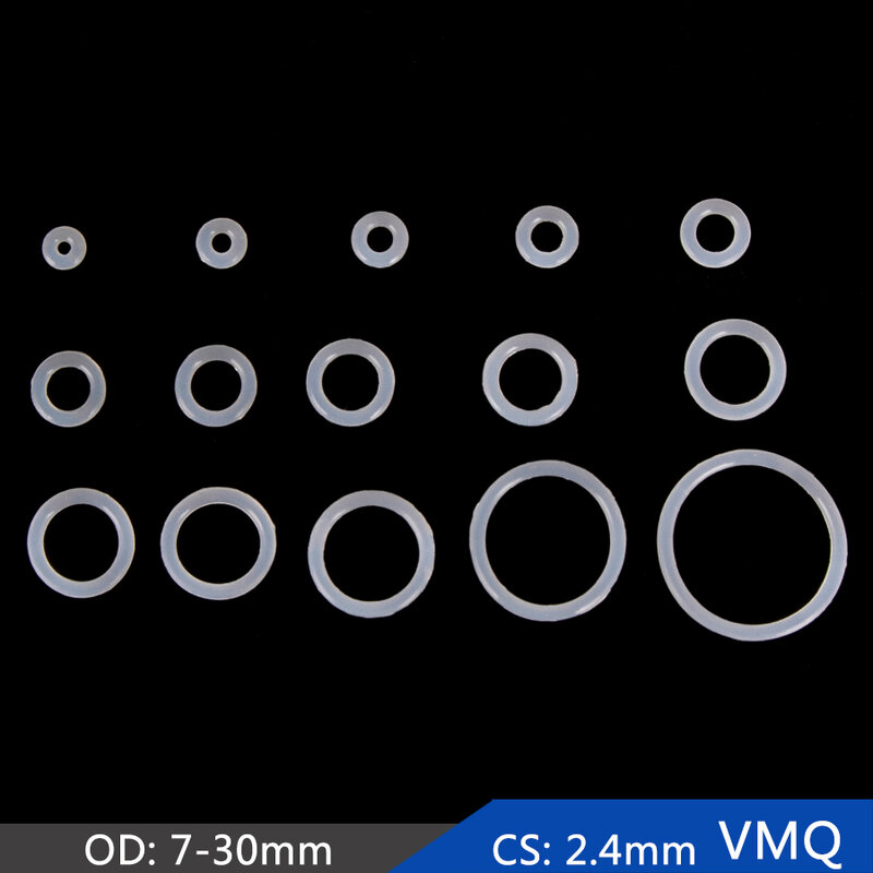 VMQ 실리콘 고무 씰링 O-링 교체 흰색 씰 O 링 개스킷 와셔 OD 6mm-30mm CS 2.4mm DIY 액세서리 S60, 20 개