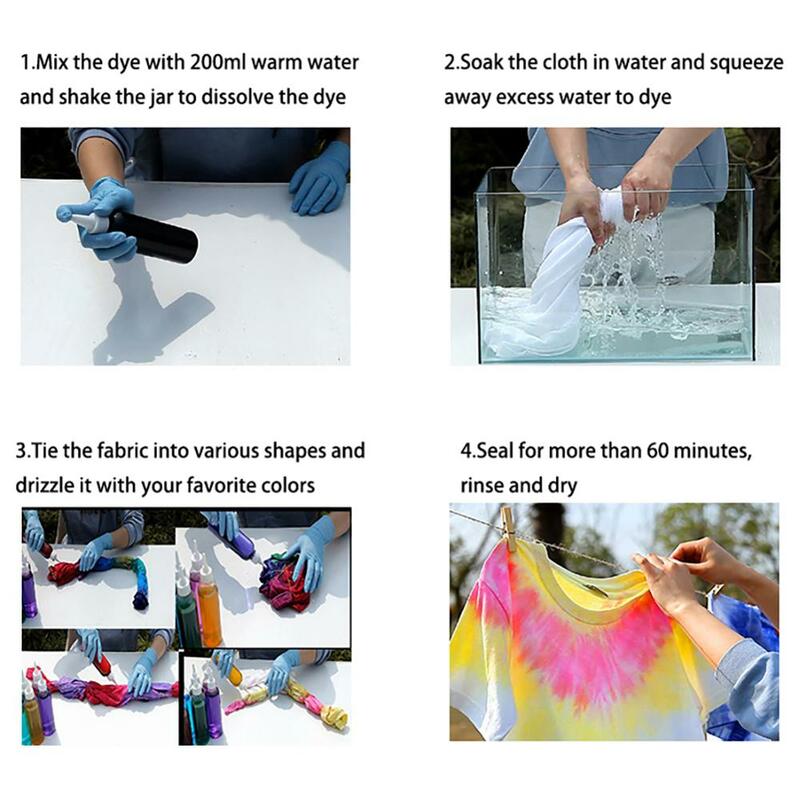 Kit de tintura de gravata não-tóxico, faça você mesmo, pintura têxtil de tecidos, 120ml, kit de roupas coloridas com pigmento, 18 peças