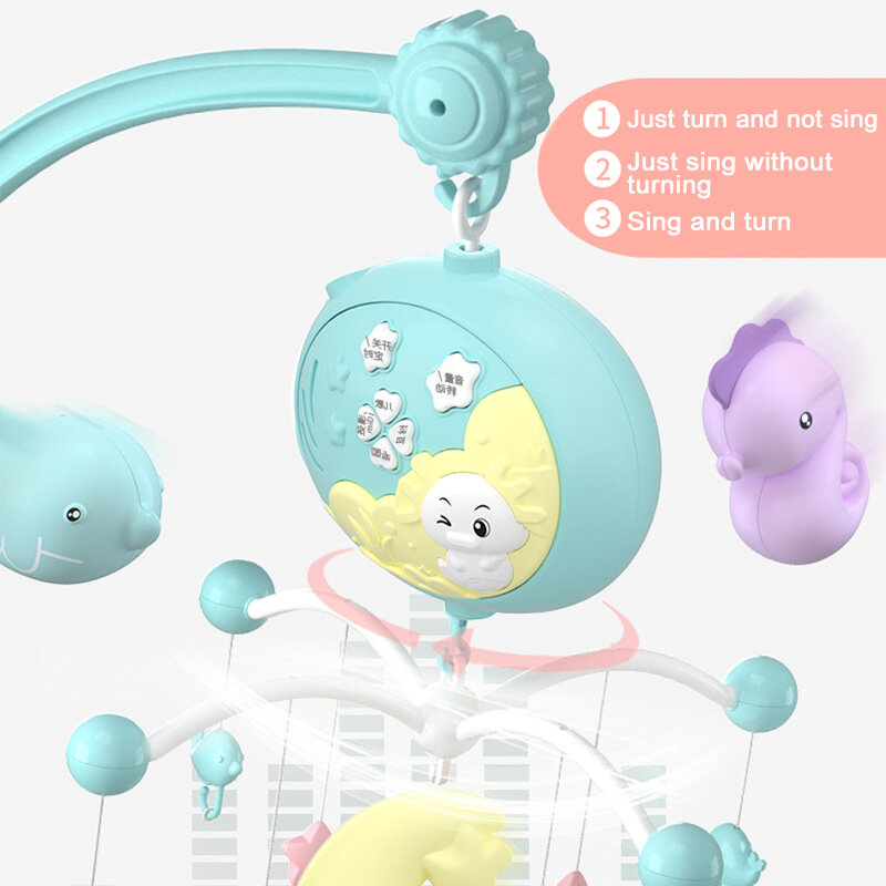Kerincingan Bayi Buaian Ponsel Mainan Bayi Pemegang Berputar Lonceng Tempat Tidur Ponsel Kotak Musik Proyeksi 0-12 Bulan Bayi Baru Lahir Mainan Laki-laki