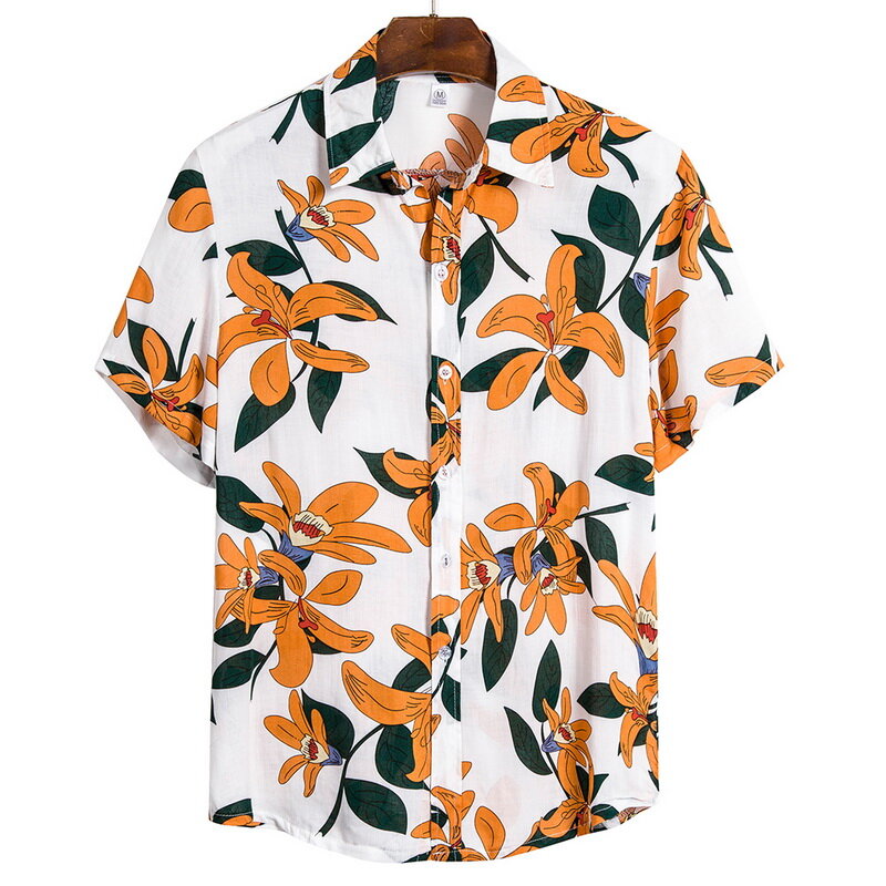 Kwiatowa hawajska koszula Aloha męska 2020 letnia koszulka z krótkim rękawem szybkoschnąca odzież plażowa Casual w całości zapinana na guziki odzież wakacyjna koszulka Homme