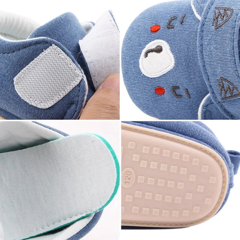 2020 Baby Girls Boys Crib Shoes Soft Bottom Anti-Slip Cartoon Animal Bear Embroidery Velcro Slippers Toddler Loafers 3-15M Shoe