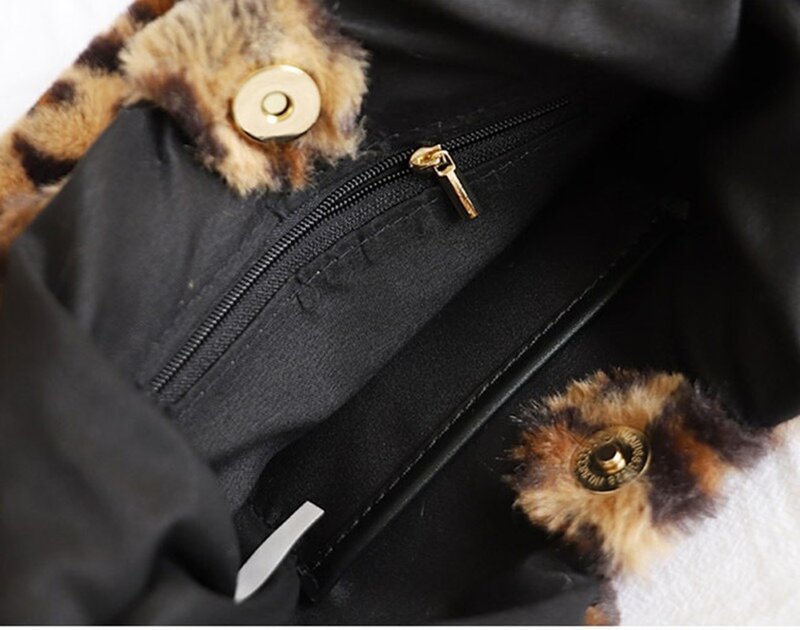 Ladies hand Bags Fashion leopard  Faux Fur women handbag Puffy Vest Bag Bolsa Femme Mink Fur Women Tote Bag small bag clutch