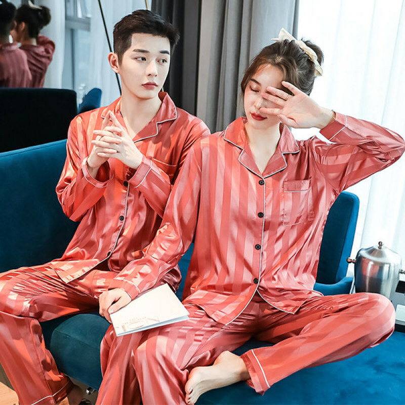 Ensemble de pyjama de luxe en Satin et soie, vêtements de nuit pour Couple amoureux, tenue décontractée pour la maison