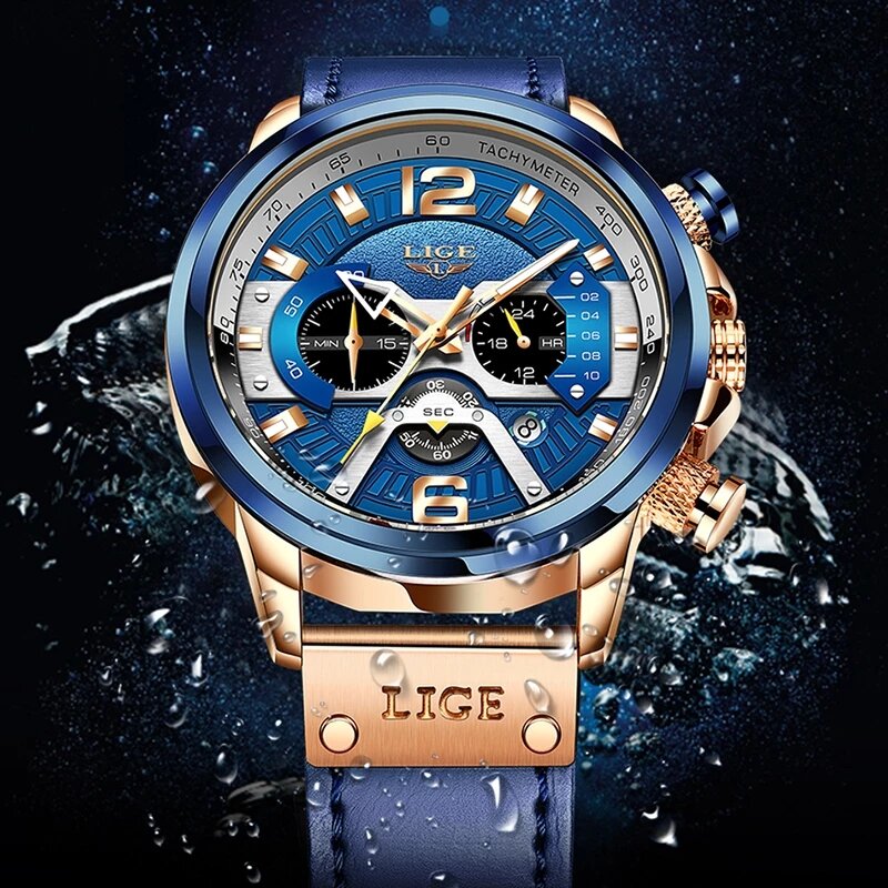 2020 LIGE mężczyźni zegarki Top marka luksusowe niebieska skóra Chronograph Sport zegarek dla mężczyzn moda data wodoodporny zegar Reloj Hombre