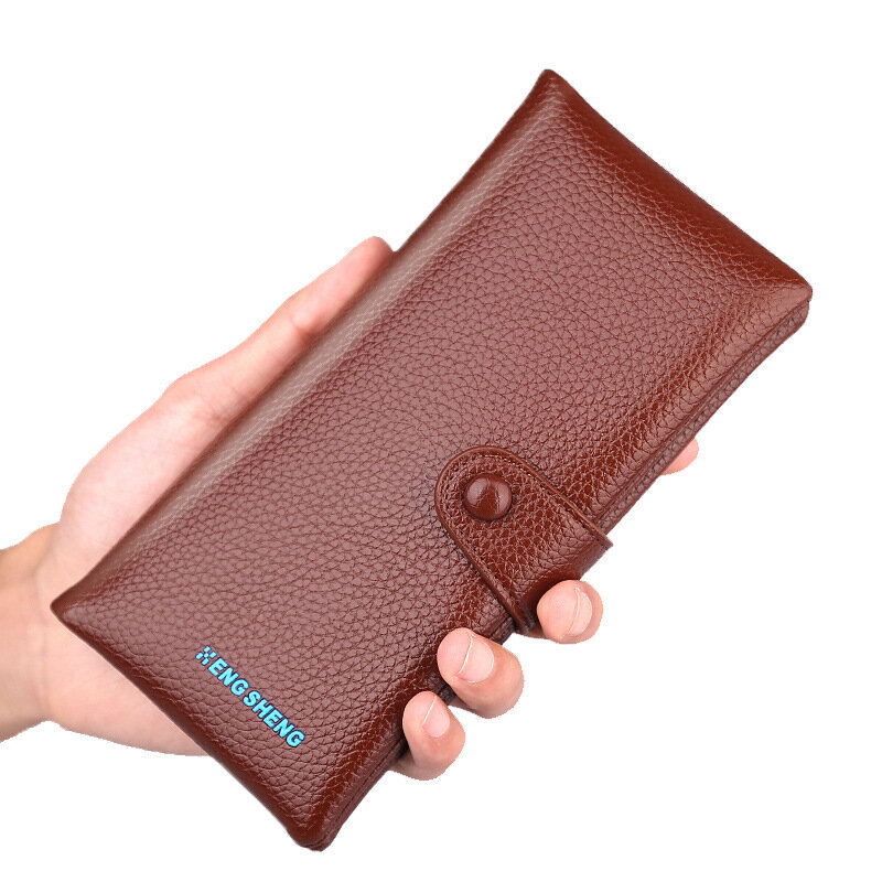 JIFANPAUL  2020 NEW Men's Long Wallet Litchi Wallet Retro Buckle Two Fold Wallet Long Bag Mobile Phone Case