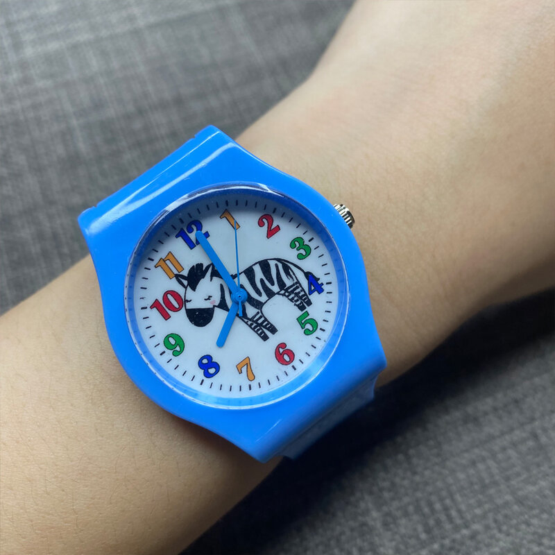 Reloj de cuarzo con dibujos animados para niños y niñas, pulsera de silicona transparente con diseño de cebra, rosa, azul cielo, para estudiantes, gran oferta