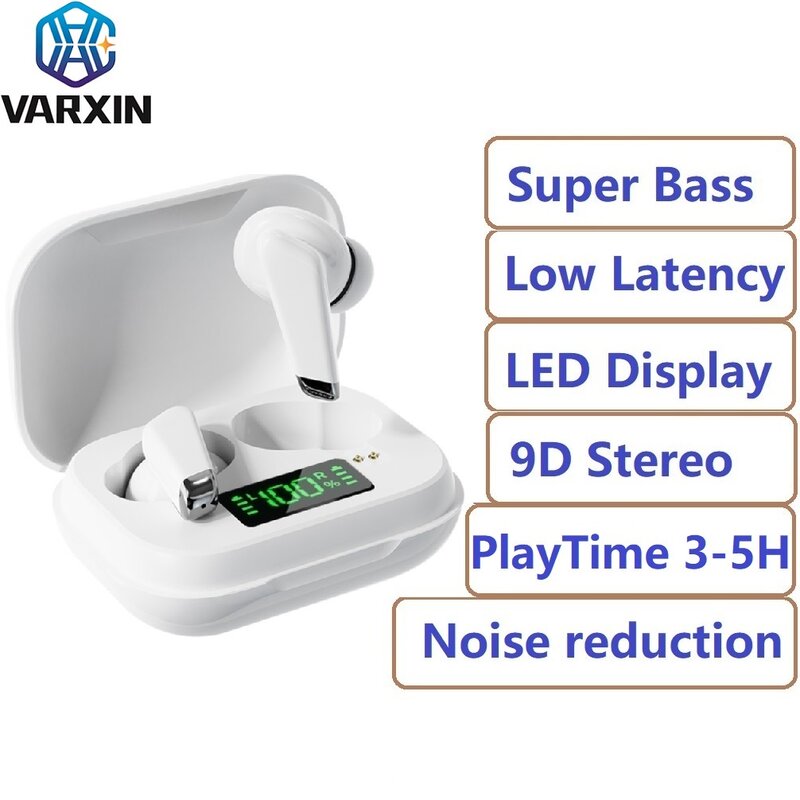 Écouteurs sans fil Bluetooth TWS, oreillettes à faible latence, casque de musique et de jeu avec son stéréo 9D, affichage LED, Super basses