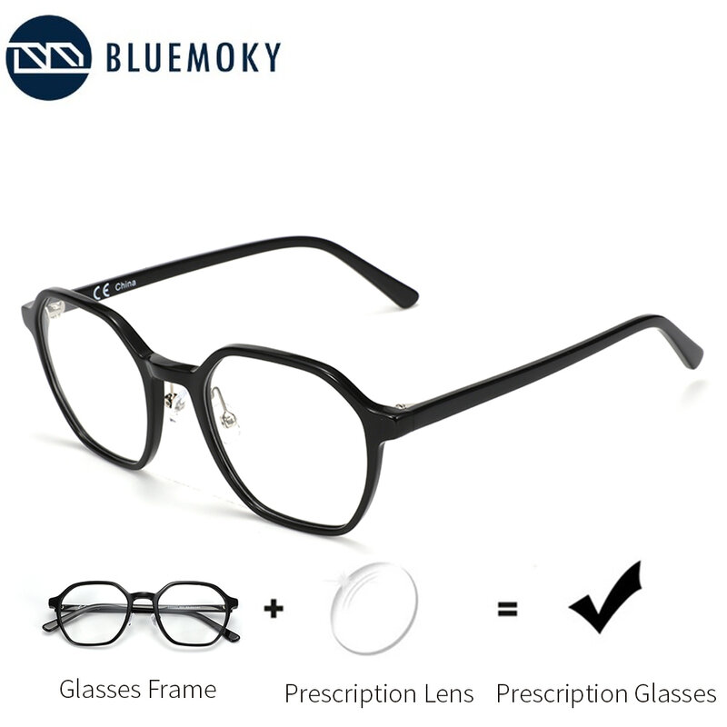 Bluemoky acetato prescrição progressivo óculos homem anti luz azul óculos fotocromáticos CR-39 lente miopia óculos ópticos