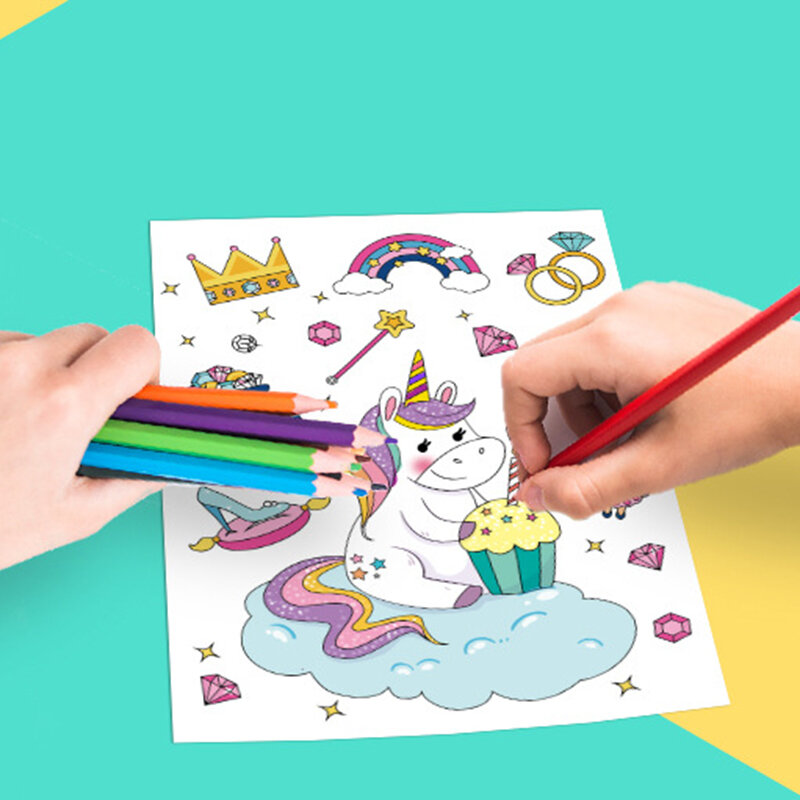 Tarjeta de papel de arte de pintura de arañazos mágicos, dibujos animados lindos, arcoíris, dibujo de unicornio, juguetes de aprendizaje para niños, regalo de Navidad y Año Nuevo