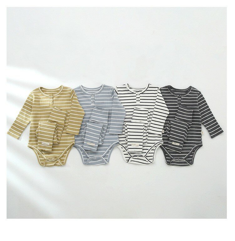 Yg-生まれたばかりの赤ちゃんの服,新しい秋のコレクション,1〜3歳,長袖,ストライプのピットストリップ,綿のツーピースセット