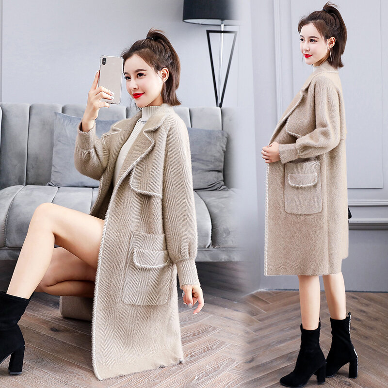 1 Autumn Winter Installs New Style Imitated Mink In Long Coat Gold Mink Wool Coat Does Not Fall off Hair Does Not Have a Ball