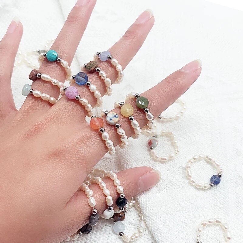 Momiji Gothic Charms Natuursteen Parel Ring Voor Vrouwen Verstelbare Fashion Kristallen Opal Ring Set Gift Groothandel