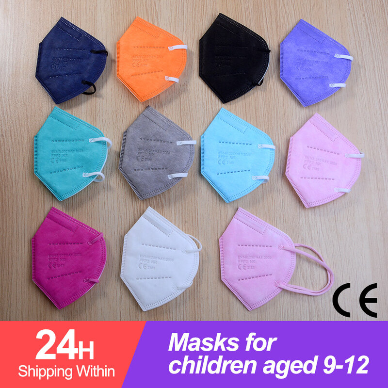 Mascarillas KN95, FFP2 y FPP3 de colores para niños, máscaras faciales infantiles, reutilizables, de 9 a 12 años, el paquete contiene de 10 a 100 uds.