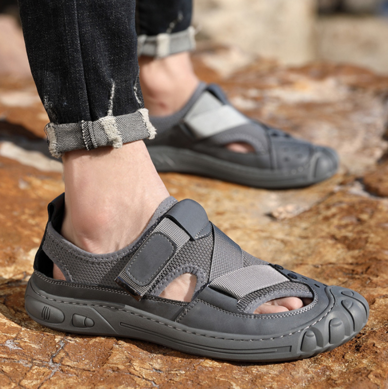 Verão moda gladiador sandálias homens ao ar livre de couro malha praia respirável masculino sapatos de luxo marca wear casual homem caminhadas sapatos