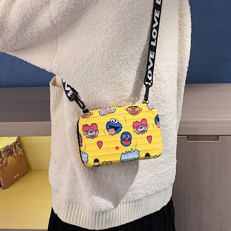 Bolso de hombro de lujo para mujer, bolsa de equipaje pequeña con forma de maleta, Mini bolsa de mano de PU con dibujos animados, 2022
