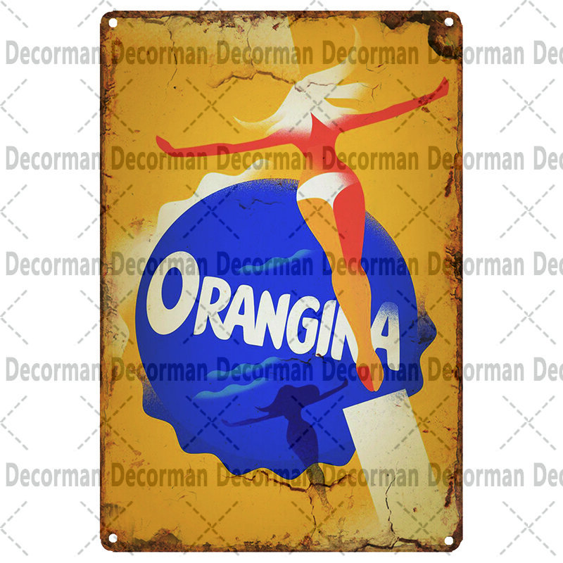 [Decorman] orangina estanho sinal frança refrigerante bebida pintura de metal personalizado poser pub quarto bar decoração casa LTA-3145