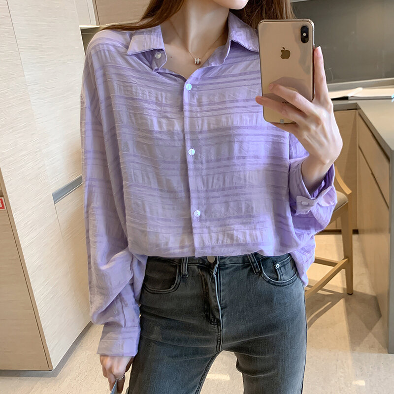 16 Styles Oversized Casual Fall Tops Women 2020 Singer Breasted Long Sleeve Shirts for Women Print Plaid Striped Tee Shirt Femme
